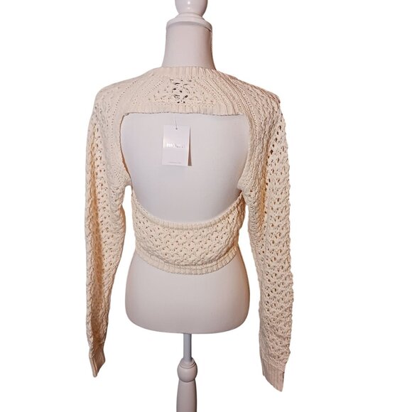 NEW Cream Loose Knit Long Sleeve Open Back Sweater Size‎ M - Picture 7 of 12